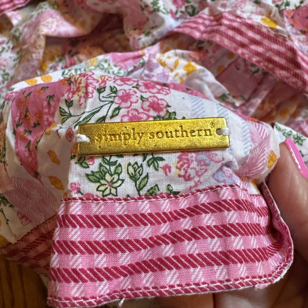 Simply Southern Hailey Quilted Patchwork Pink Tiered Maxi Dress Floral Large - Picture 6 of 10